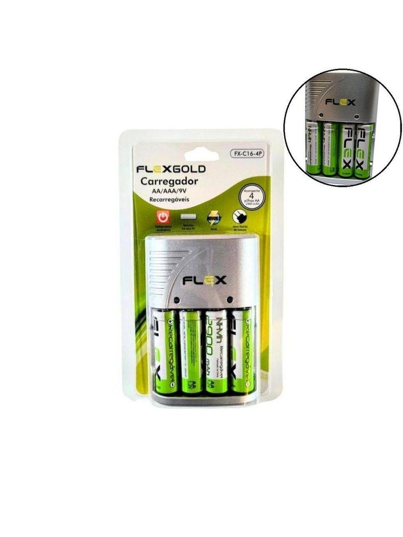 Carregador De Pilhas Aa-aaa-9v Fxc164p Bivolt Flex