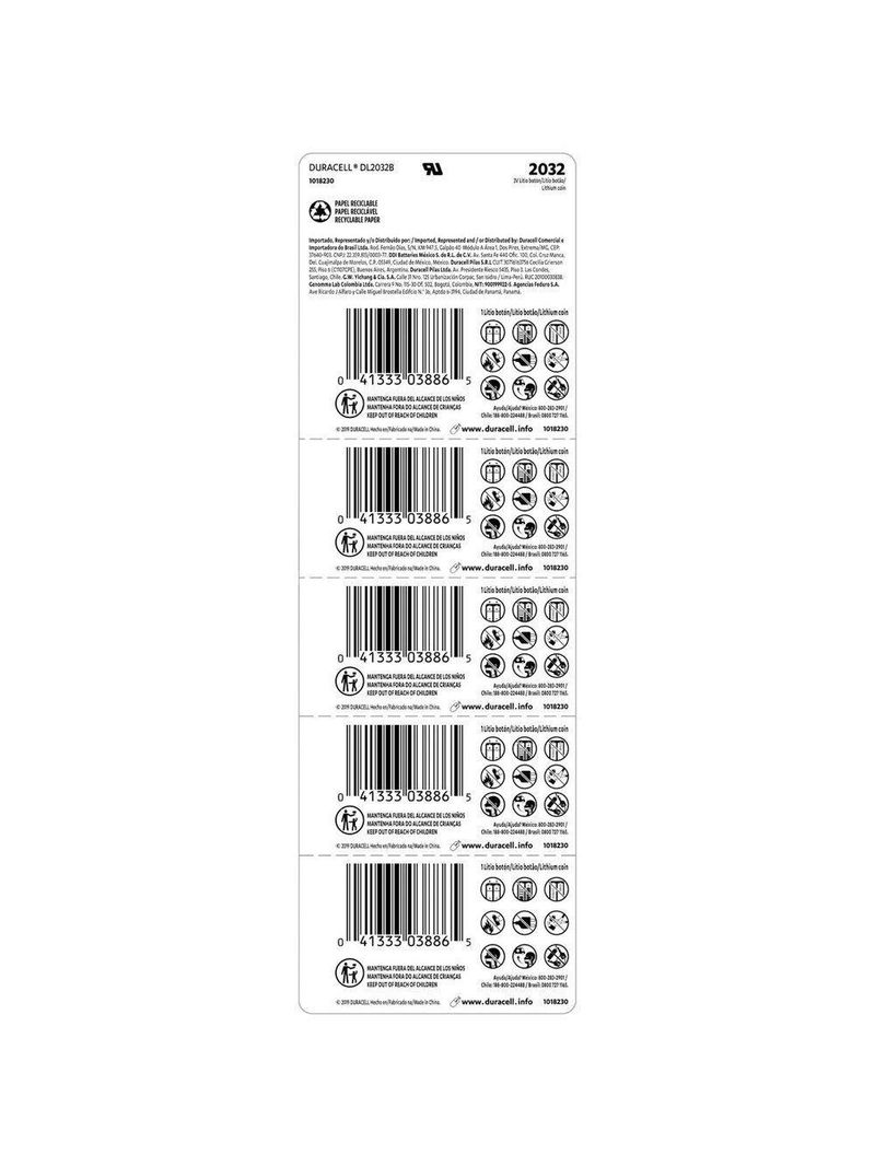 Pilha Moeda Lithium 3v Cr2032 Duracell Com5 Pilhas