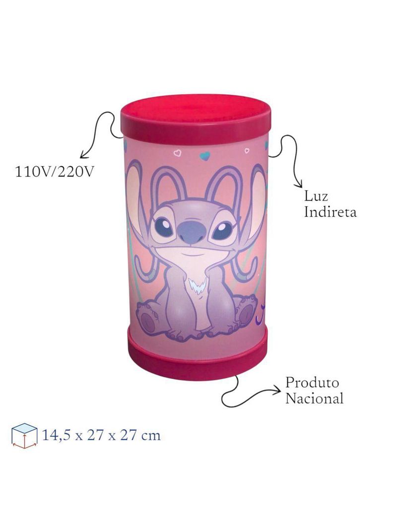 Luminária Abajur Angel Stitch Disney Luz Difusa 110-220V Oficial Rosa