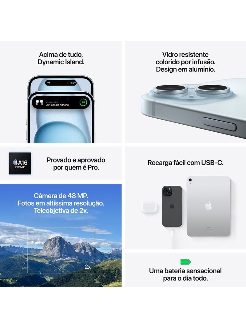 Apple iphone 15 128gb 6,1" 48mp azul