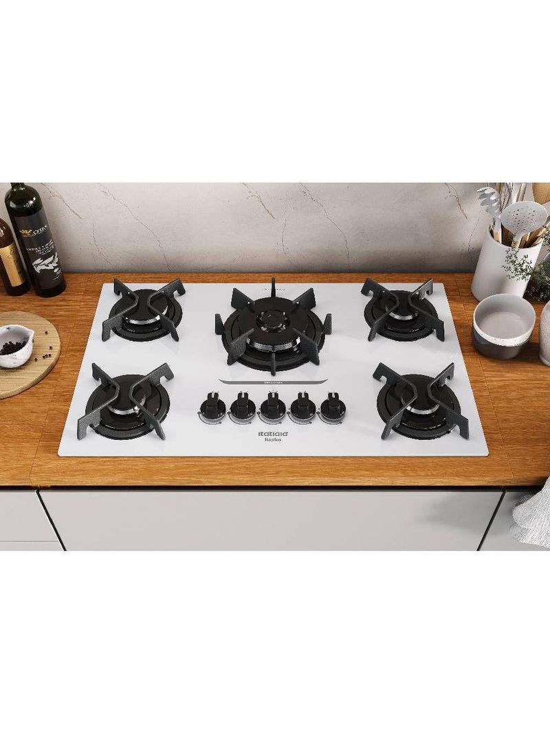 Cooktop Itatiaia Itaplus 5 Bocas Vidro Branco Tripla Chama Bivolt (3700000495)