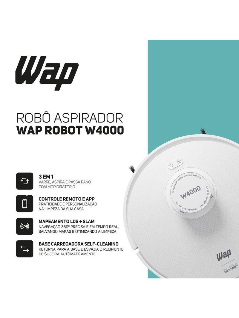 Aspirador De Pó Robo Wap Robot W4000 3 Em 1 Smart 220V
