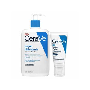 Cerave kit - loção hidratante corporal + hidratante facial para peles normais a secas