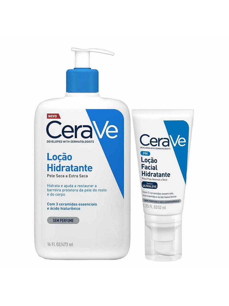Cerave kit - loção hidratante corporal + hidratante facial para peles normais a secas
