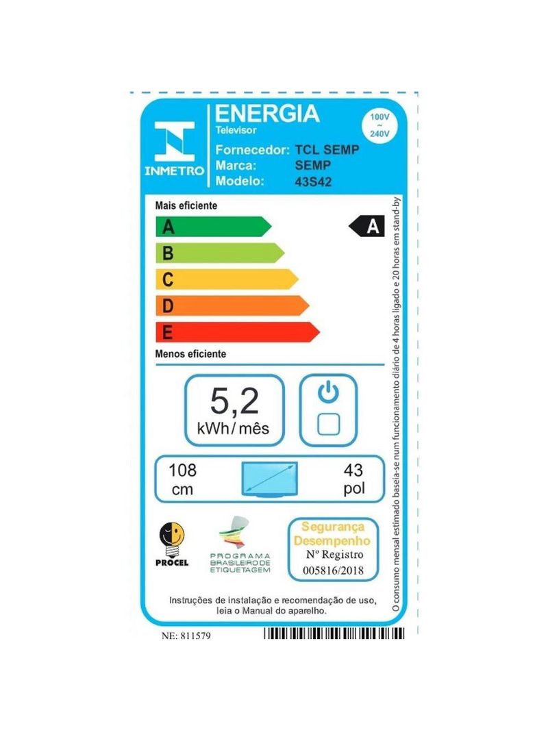 Smart tv 43” fhd semp s42 led dolby audio google tv