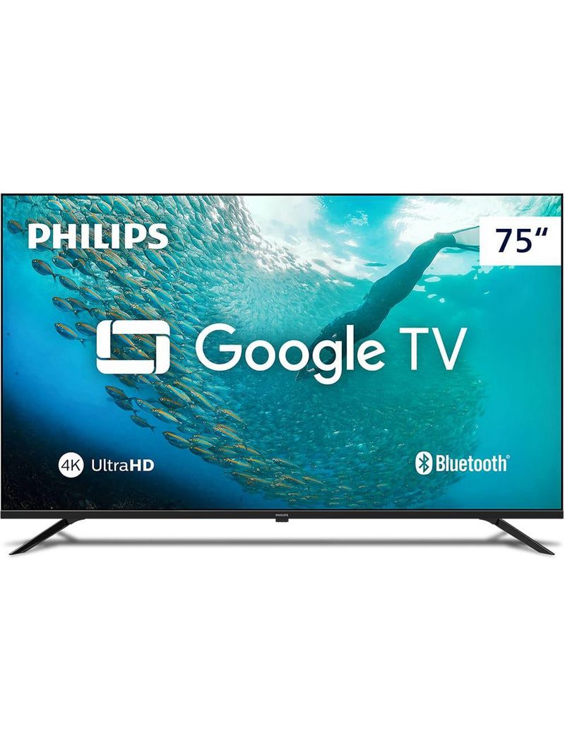 Smart tv 75" 4k philips 75pug7019/78 google tv dolby audio pixel precise preta