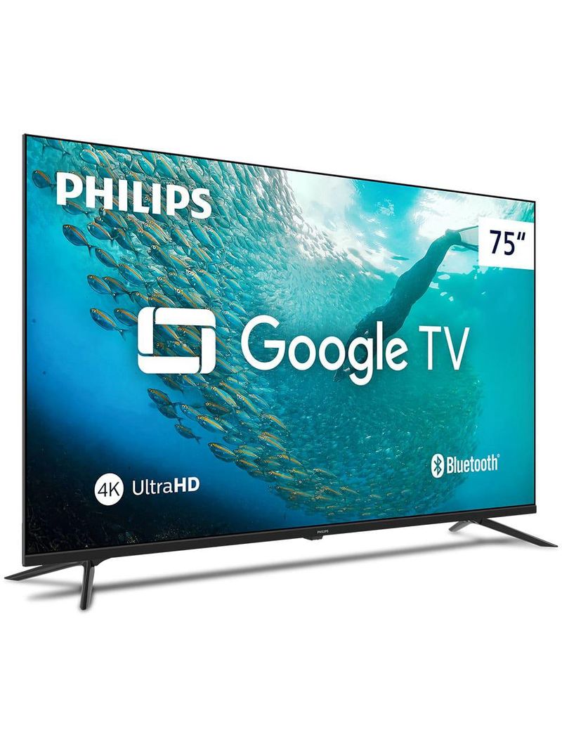 Smart tv 75" 4k philips 75pug7019/78 google tv dolby audio pixel precise preta
