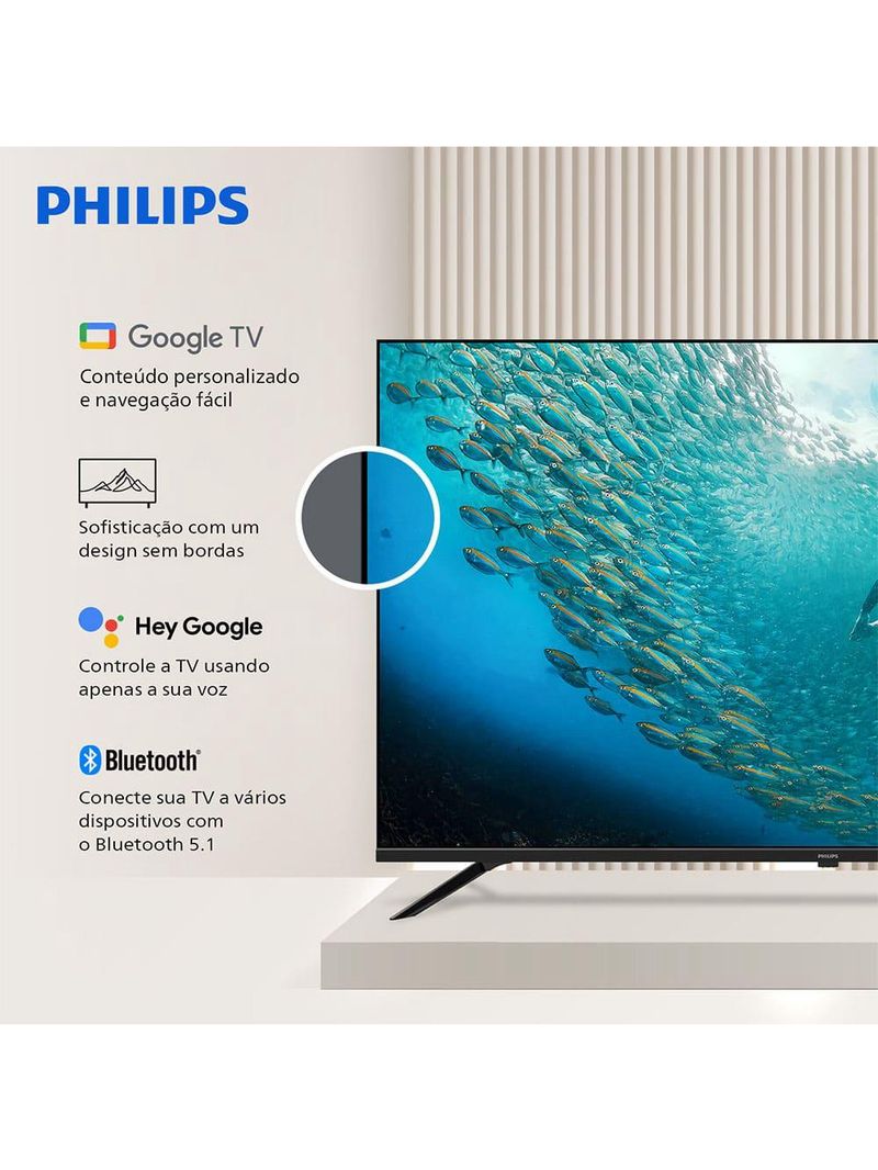 Smart tv 75" 4k philips 75pug7019/78 google tv dolby audio pixel precise preta