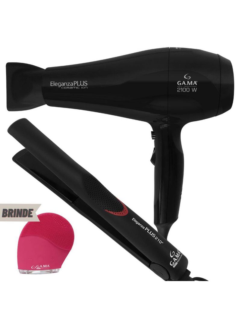 Kit prancha e secador de cabelo eleganza plus + brinde 220v