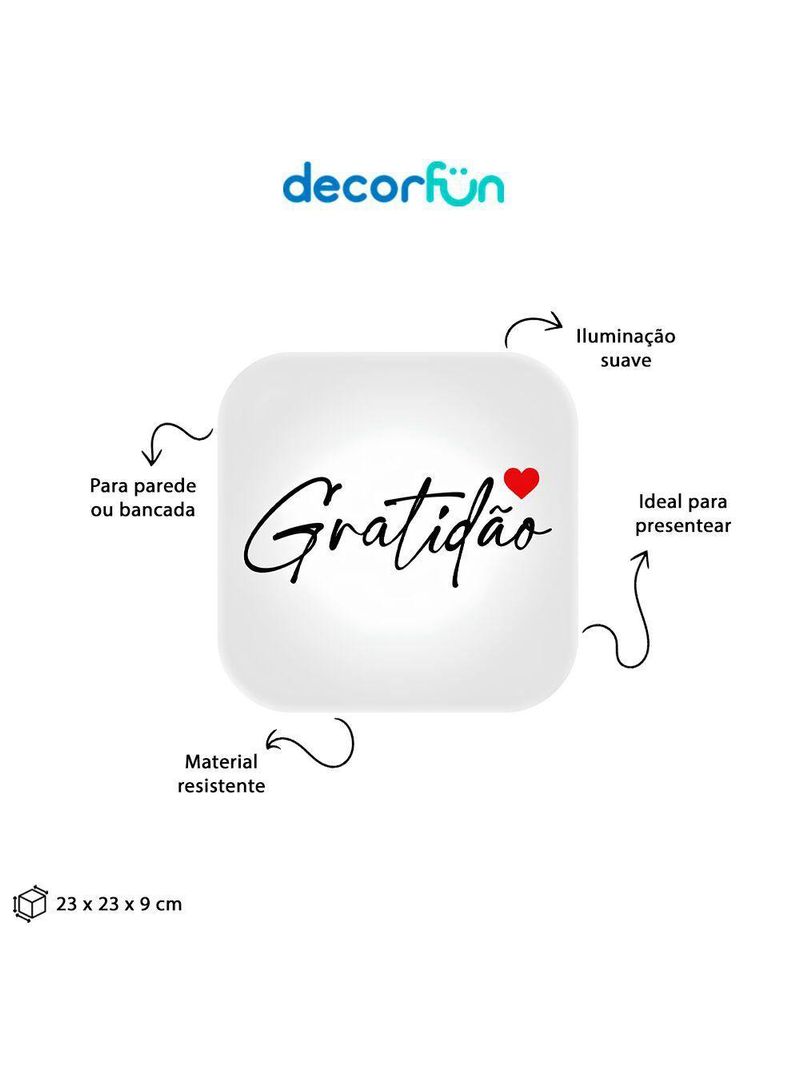 Luminária Box Gratidão Para Mesa Ou Parede Iluminação Indireta