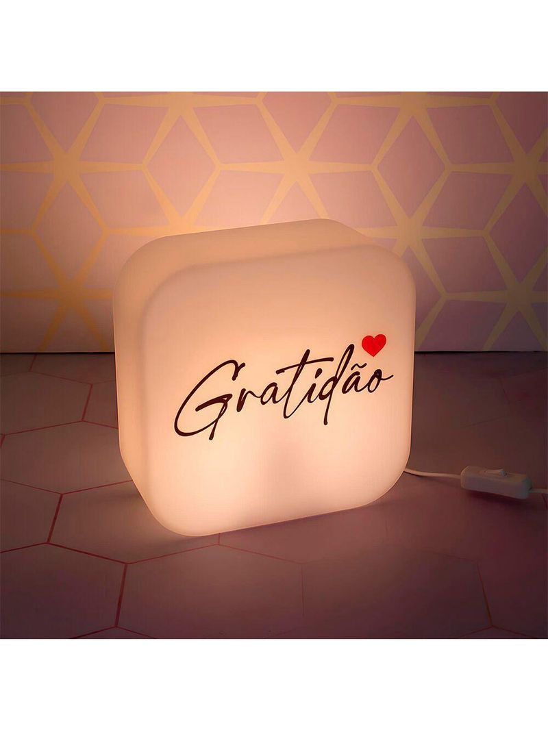 Luminária Box Gratidão Para Mesa Ou Parede Iluminação Indireta