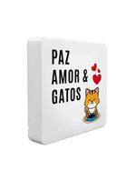 Luminária Box Slim Paz, Amor E Gato Usb