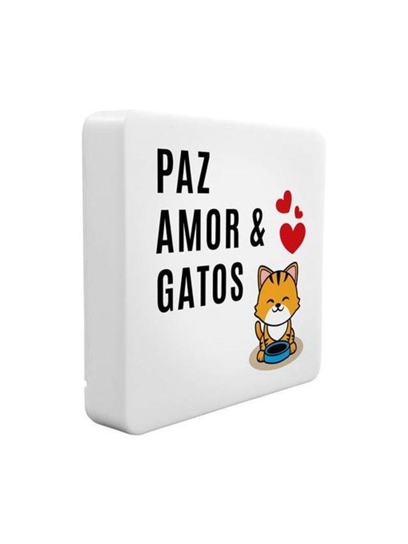 Luminária Box Slim Paz, Amor E Gato Usb