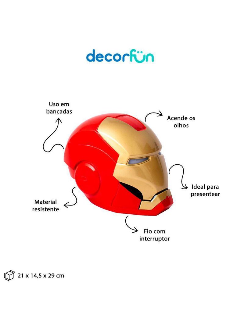 Luminária De Mesa Capacete Homem De Ferro Colorida Marvel Iron Man