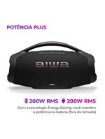 Caixa de som aiwa boombox plus com 3 alto-falantes bivolt e com proteção ip66 contra Água e poeira aws-bbs-01b - 200w