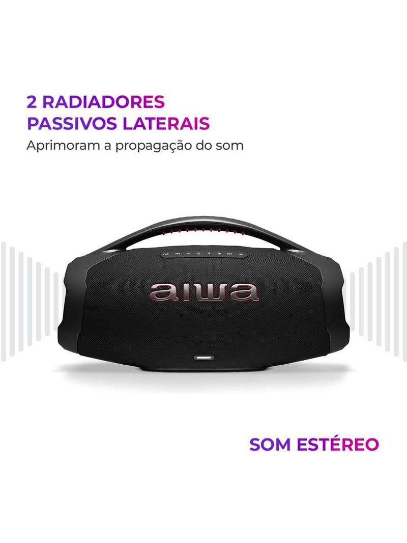 Caixa de som aiwa boombox plus com 3 alto-falantes bivolt e com proteção ip66 contra Água e poeira aws-bbs-01b - 200w