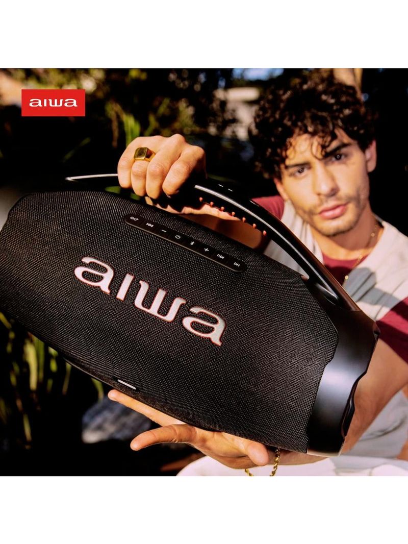 Caixa de som aiwa boombox plus com 3 alto-falantes bivolt e com proteção ip66 contra Água e poeira aws-bbs-01b - 200w