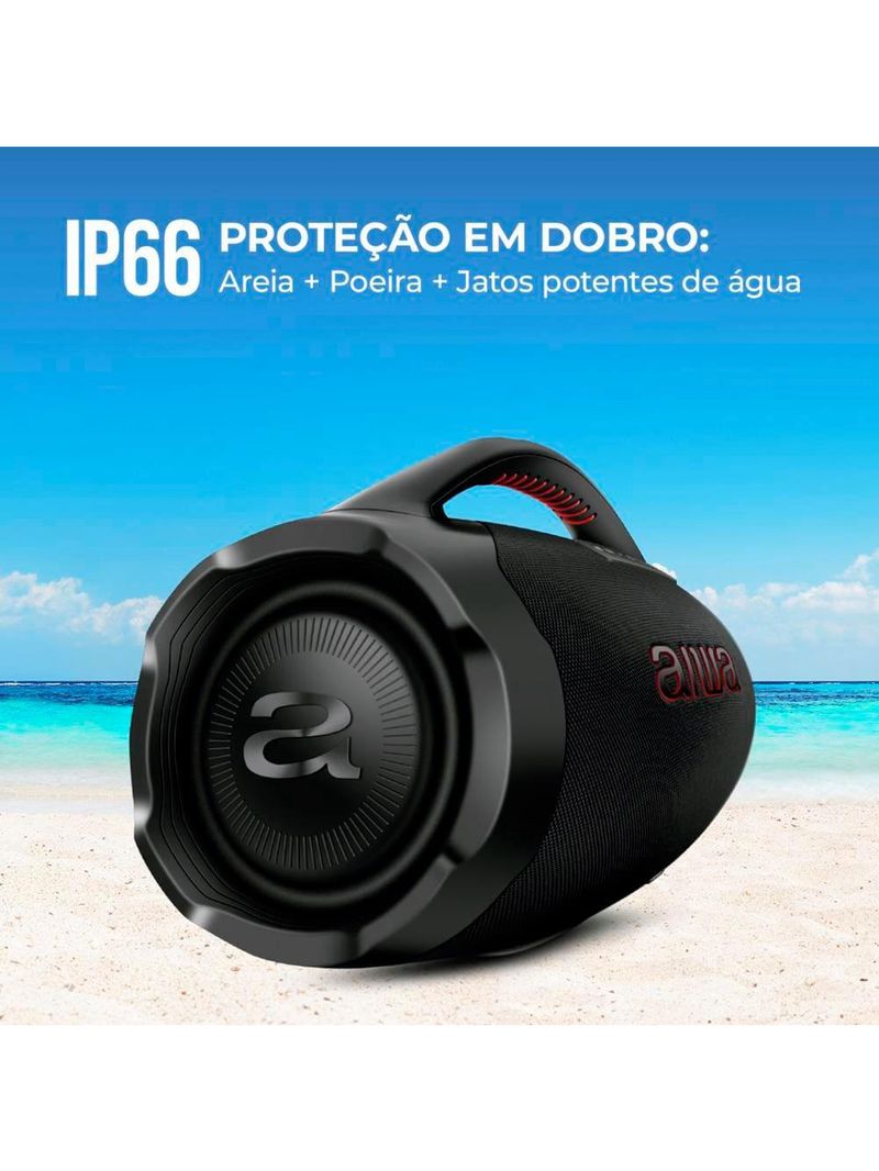 Caixa de som aiwa boombox plus com 3 alto-falantes bivolt e com proteção ip66 contra Água e poeira aws-bbs-01b - 200w