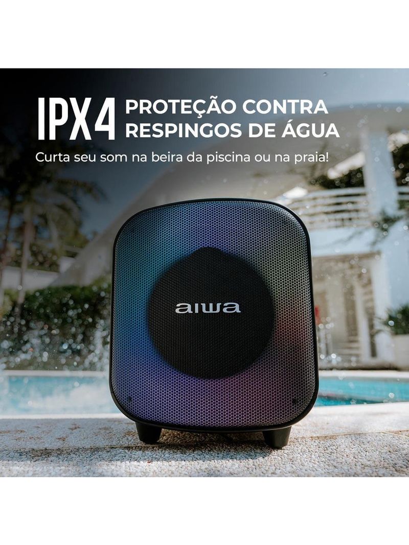 Caixa de som partybox aiwa pb-07 com bluetooth, iluminação rgb, entrada usb, entrada para cabo auxiliar e entrada para micro sd - 100w rms - bivolt