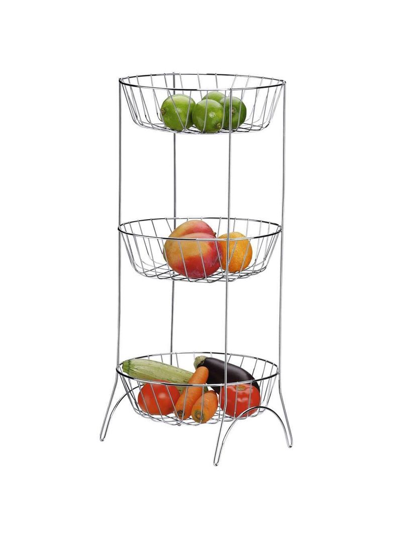 Fruteira 3 andares utimil redonda em aço cromado – 66 cm