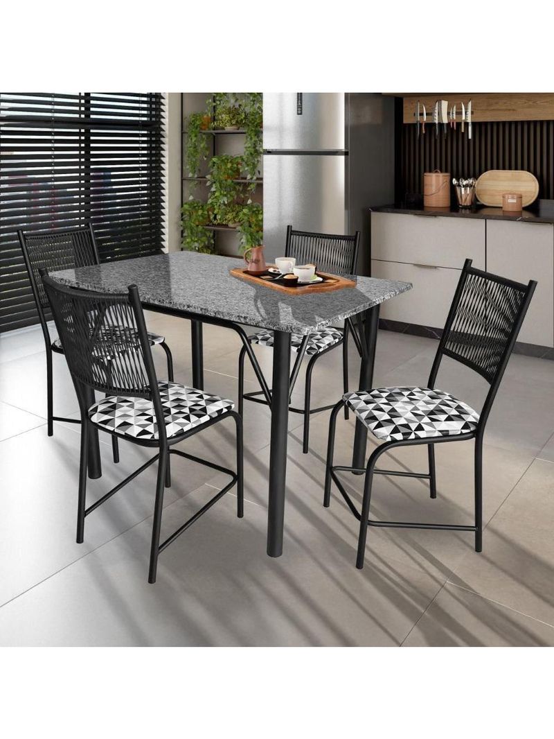 Mesa de jantar retangular famais noruega com 4 cadeiras – preta