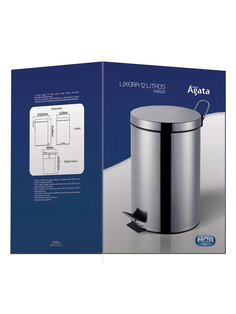 Lixeira m mor agata 8223 em aço 12 lt