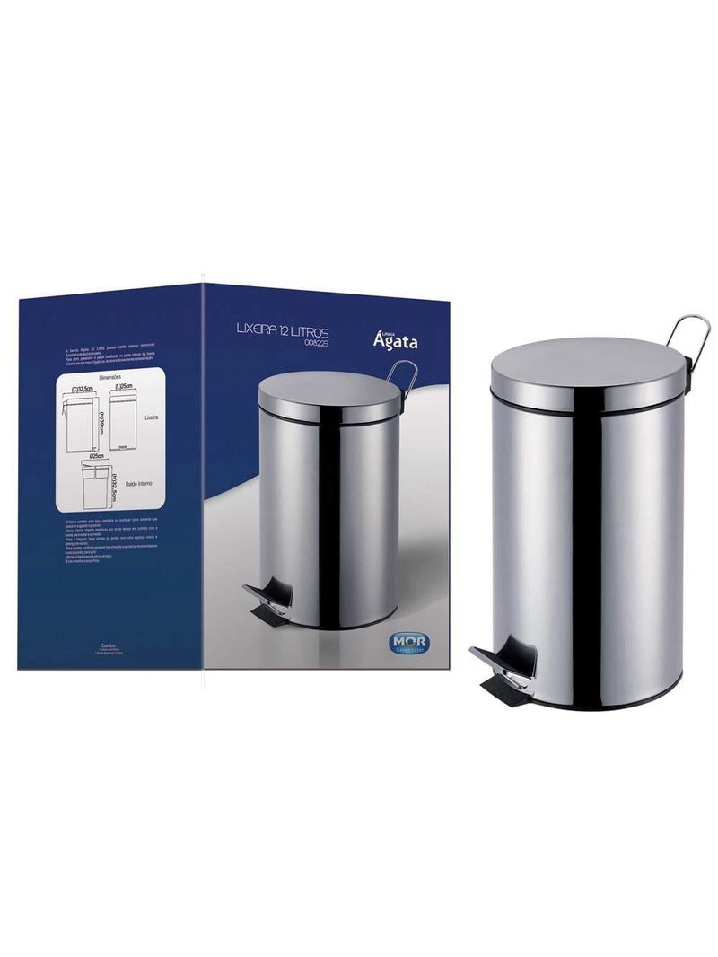 Lixeira m mor agata 8223 em aço 12 lt