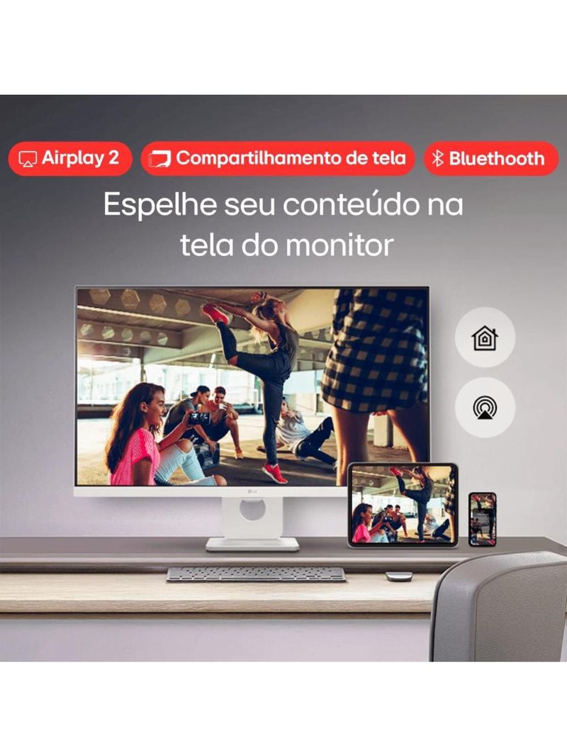 Monitor 27” 4k uhd lg myview smart 27sr73u-w webos 23 airplay bluetooth branco