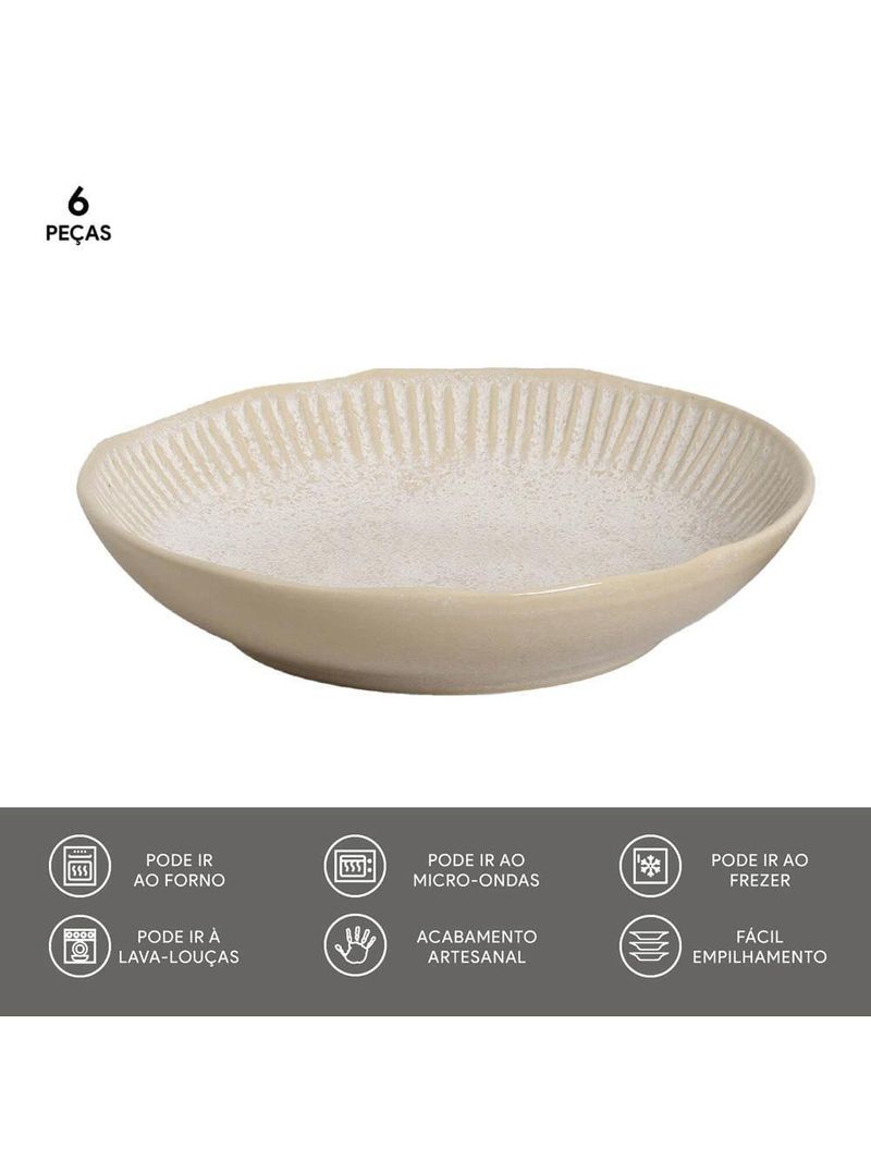 Conjunto de pratos fundos porto brasil linhas latte com 6 peças - bege