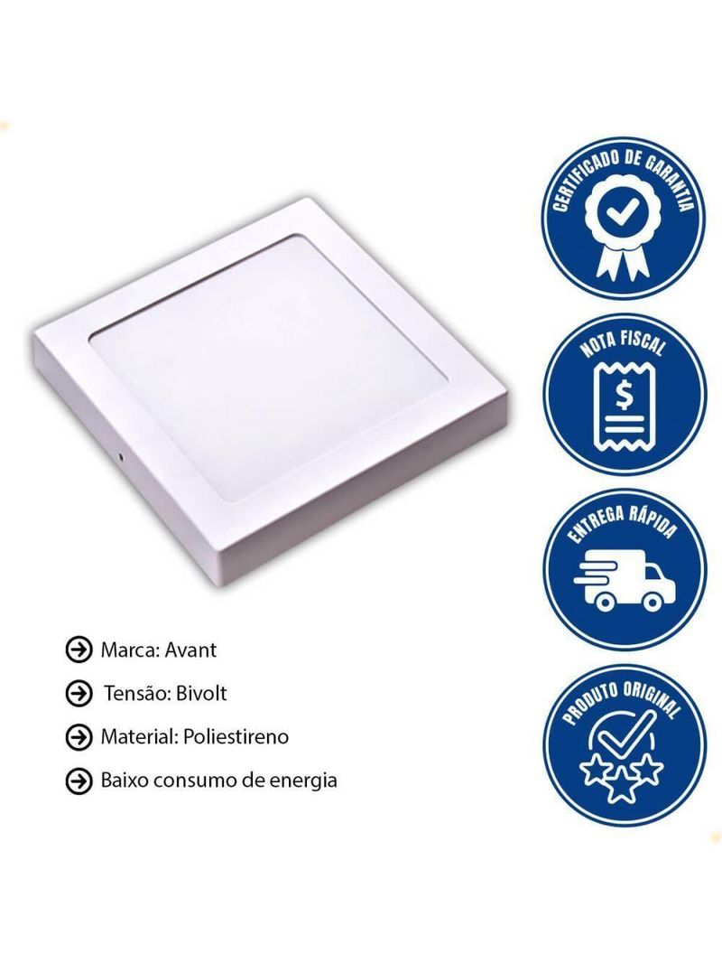 Kit 5 Plafon Painel De Led Avant Pop 18w Branco 6500k 1080 Lúmens Quadrado De Sobrepor 22x22cm Bivol