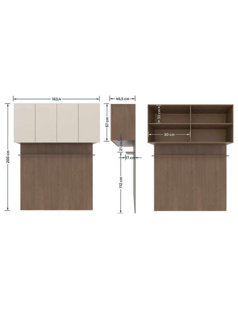 Módulo ponte 160 bartira lugano com 4 portas e 2 prateleiras casal - avelã/capuccino