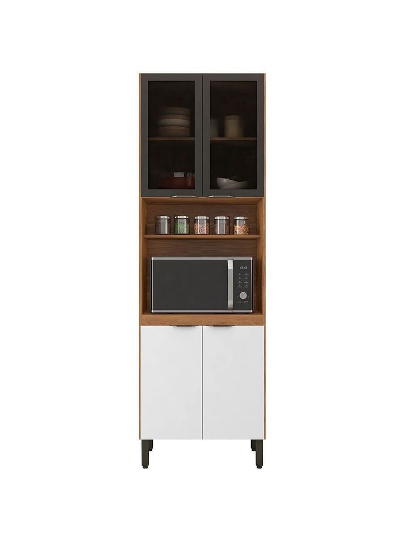 Paneleiro duplo demóbile firenze com 4 portas, 4 prateleiras e nicho para micro-ondas - amêndola/branco