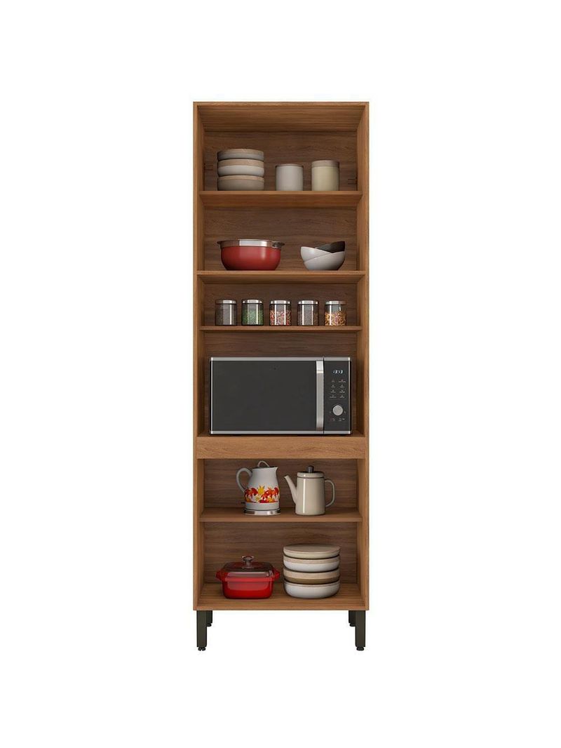 Paneleiro duplo demóbile firenze com 4 portas, 4 prateleiras e nicho para micro-ondas - amêndola/branco