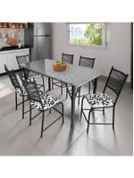 Mesa de jantar retangular famais noruega com 6 cadeiras tampo de granito preta