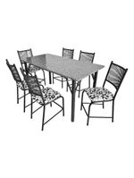 Mesa de jantar retangular famais noruega com 6 cadeiras tampo de granito preta