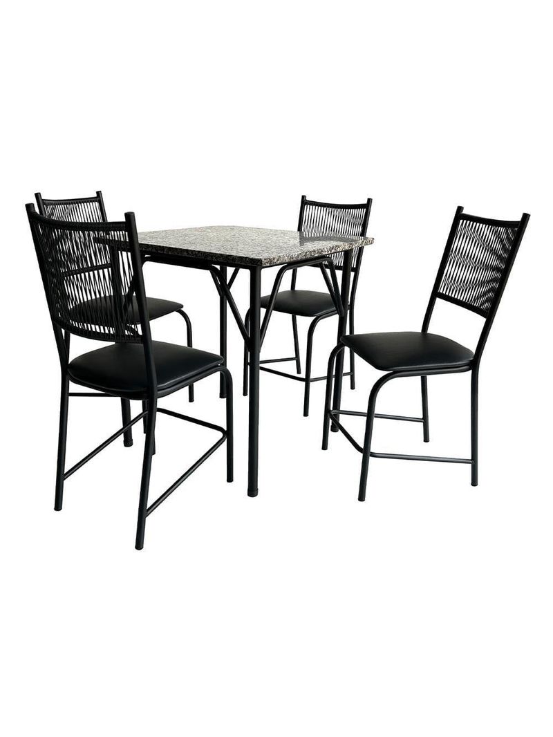 Mesa de jantar quadrada famais cairo com 4 cadeiras – preta