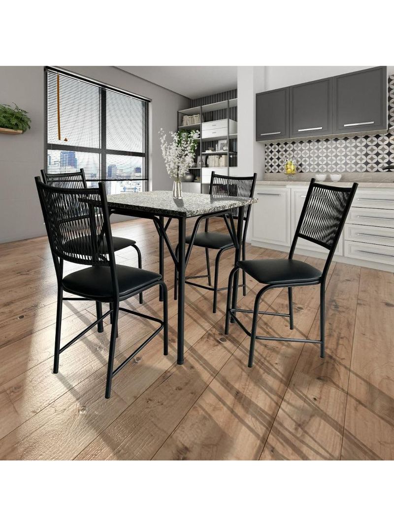 Mesa de jantar quadrada famais cairo com 4 cadeiras – preta