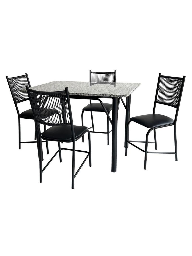 Mesa de jantar retangular famais cairo com 4 cadeiras e tampo em granito - preta