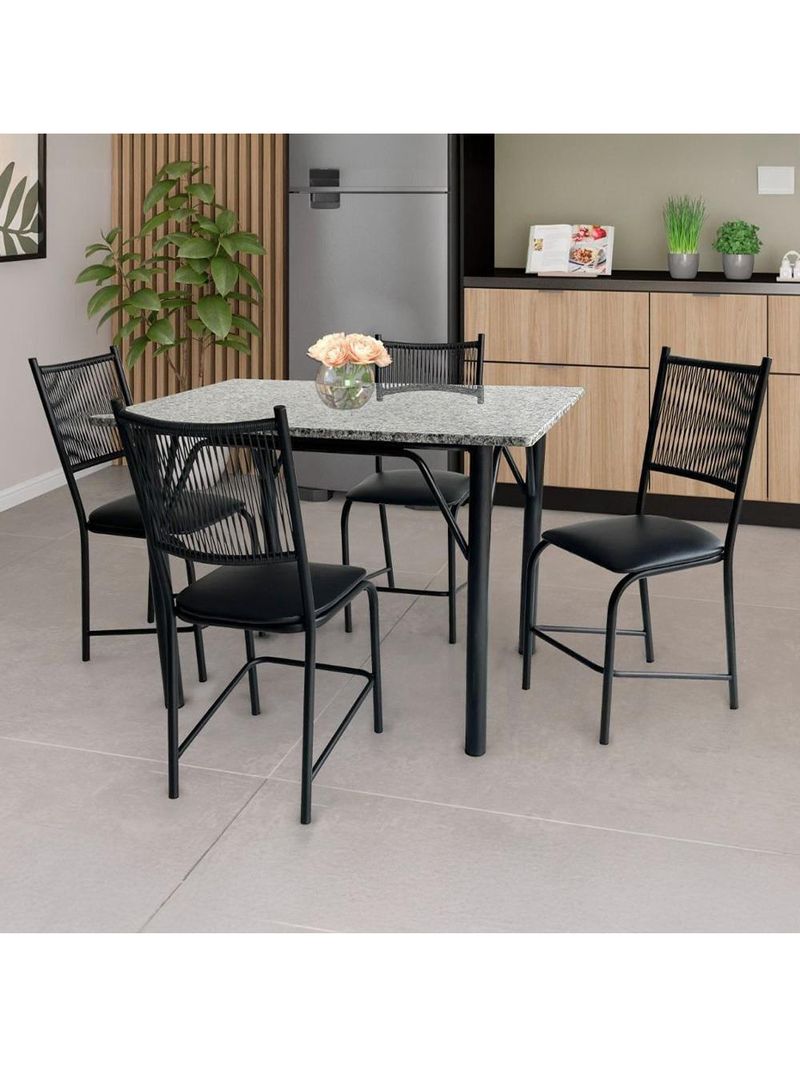 Mesa de jantar retangular famais cairo com 4 cadeiras e tampo em granito - preta