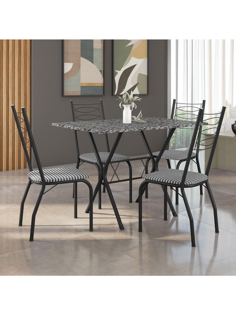 Mesa de jantar de granito fabone miami com 4 cadeiras estofadas