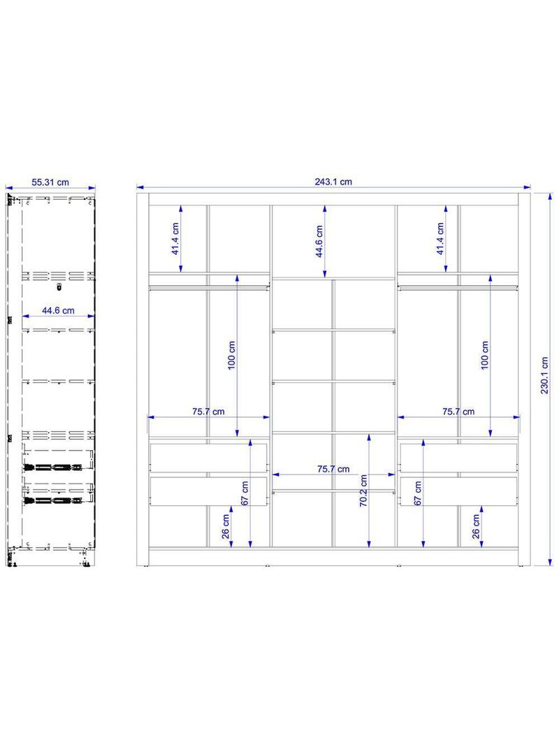 Guarda-roupa casal bartira village com 3 portas, 4 gavetas, espelho e 243,1 cm de largura