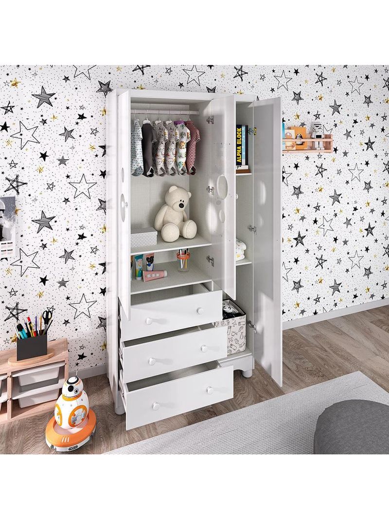 Guarda-roupa infantil peroba duda plus com 3 portas, 3 gavetas e 92 cm de largura