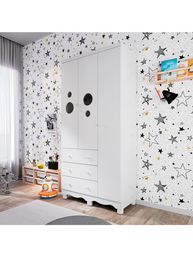 Guarda-roupa infantil peroba duda plus com 3 portas, 3 gavetas e 92 cm de largura