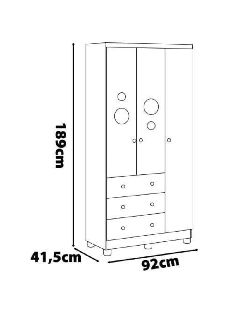 Guarda-roupa infantil peroba duda plus com 3 portas, 3 gavetas e 92 cm de largura