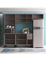 Cozinha completa bartira joy com 11 portas, 2 gavetas, 5 prateleiras e nicho para micro-ondas - 244,5cm de largura