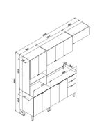 Cozinha completa bartira joy com 11 portas, 2 gavetas, 5 prateleiras e nicho para micro-ondas - 244,5cm de largura