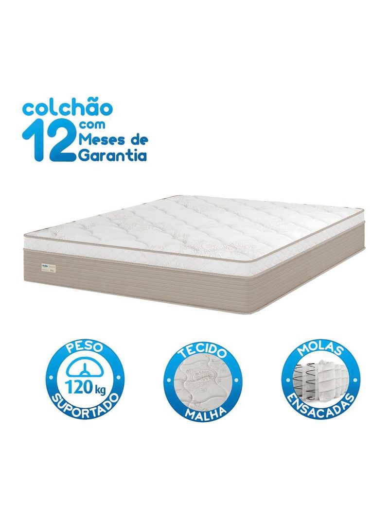 Colchão queen size umaflex milão com euro pillow e molas ensacadas 30x158x198 – bege/branco