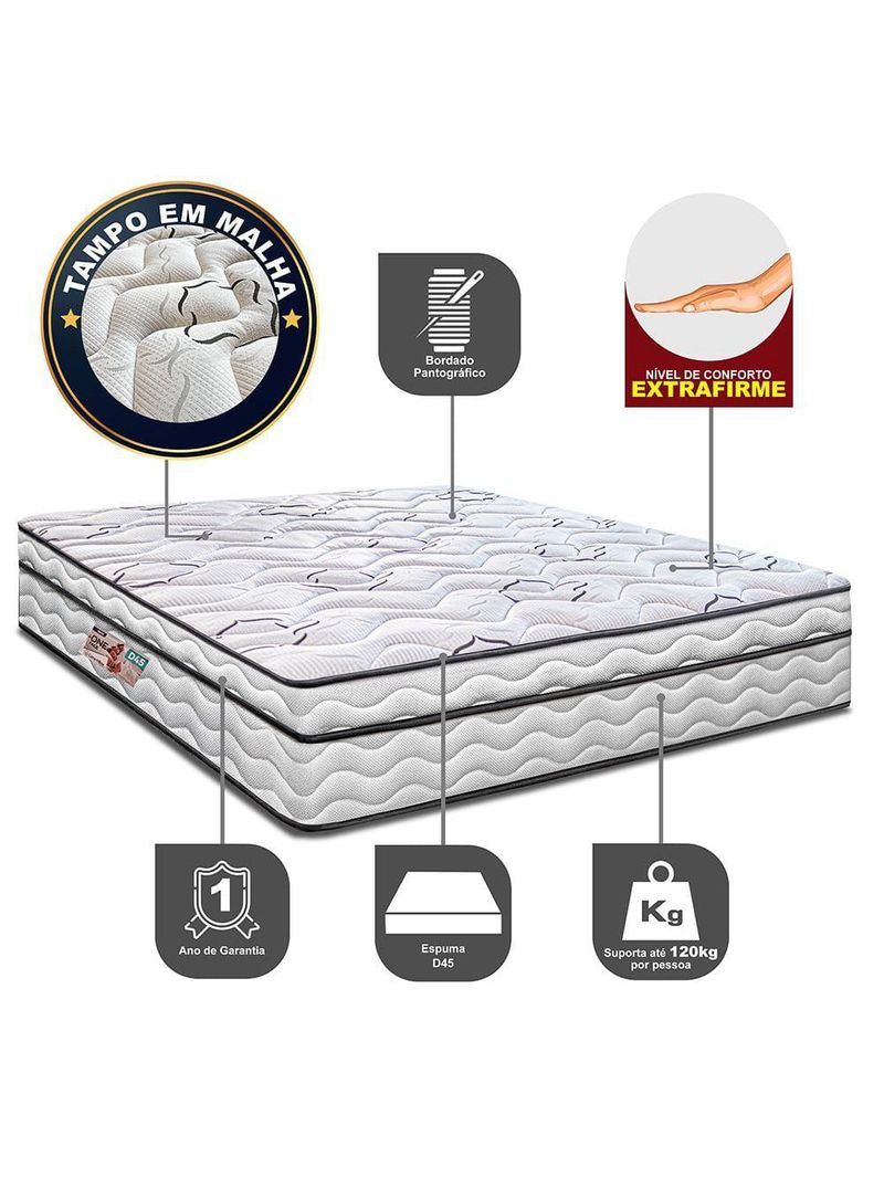 Colchão king cama inbox moderne ortopédico com camada especial de espuma d45 25x193x203cm - branco/grafite