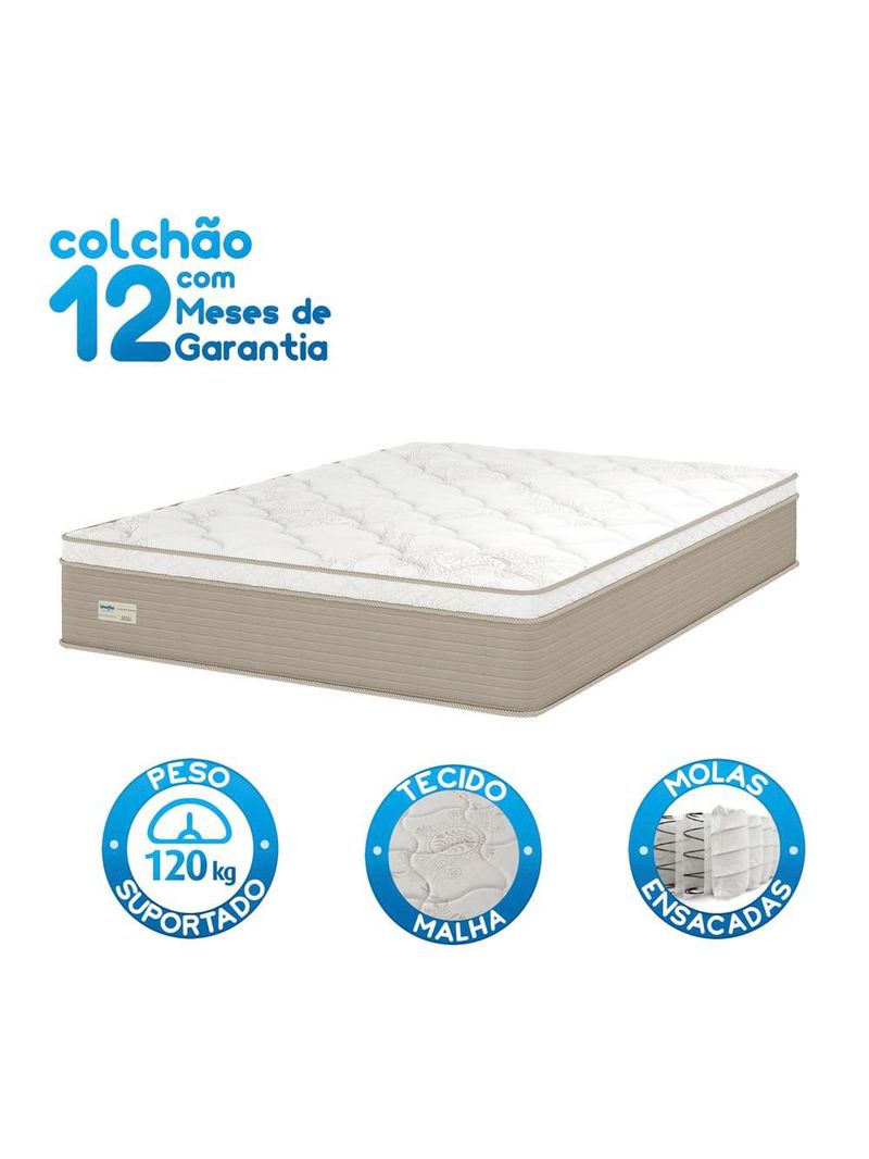 Colchão casal umaflex milão com euro pillow e molas ensacadas 30x138x188 – bege/branco