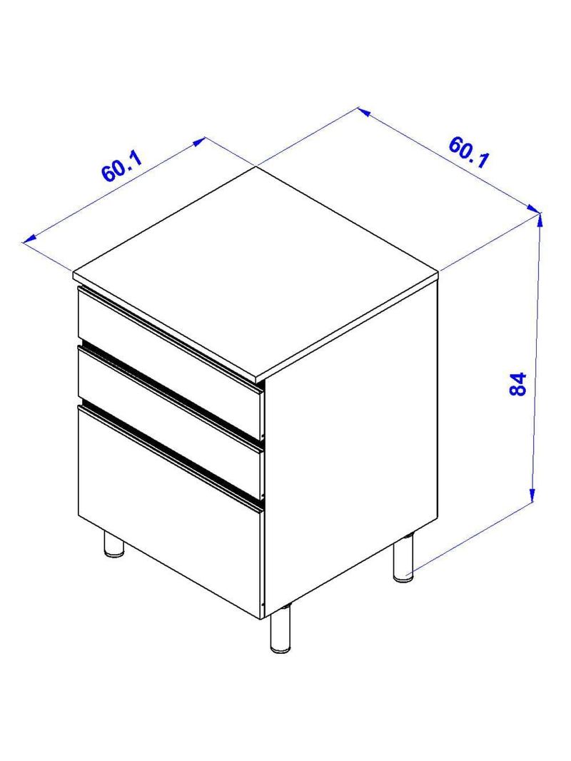 Balcão bartira cristal mdp 15mm com 3 gavetas - 60cm de largura